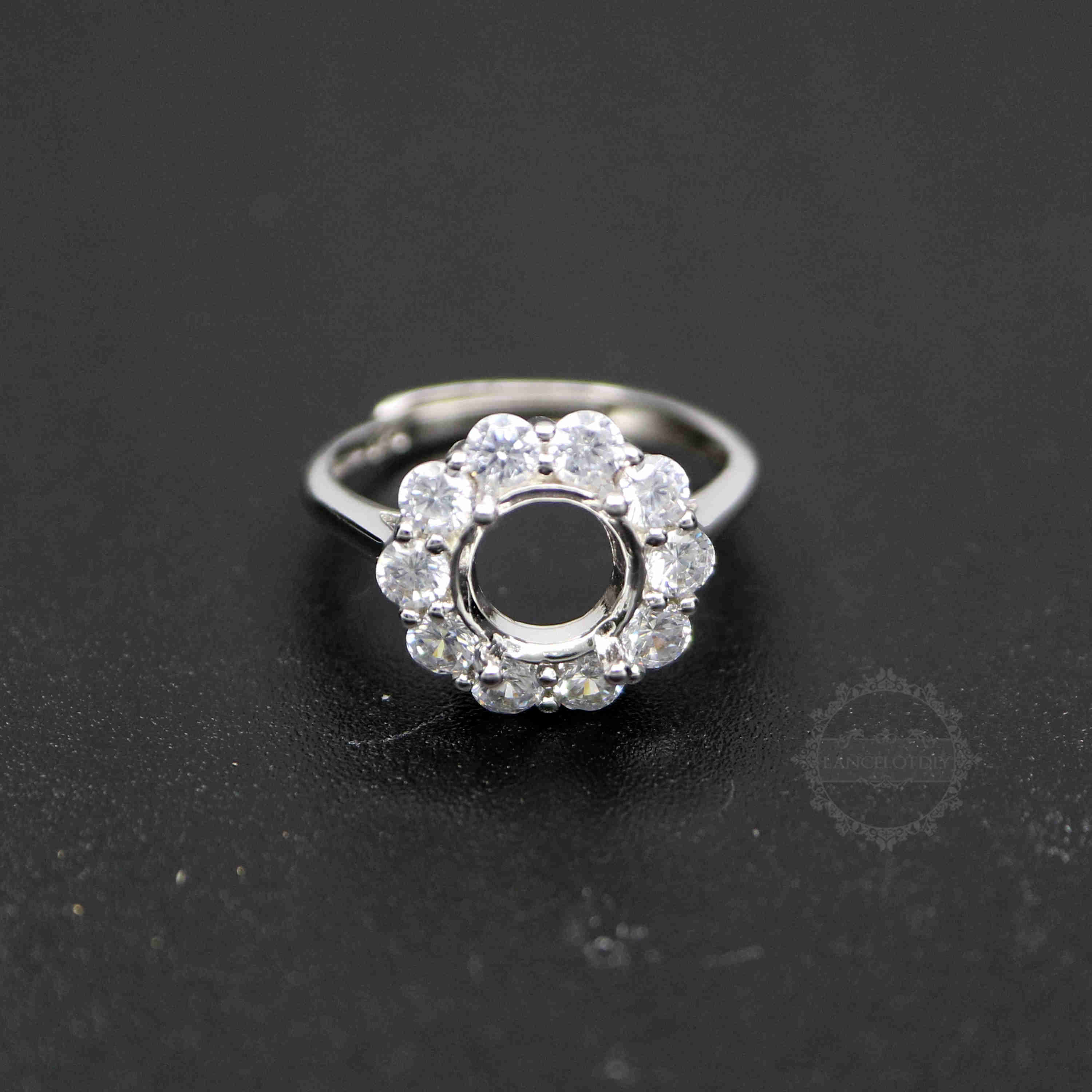 1Pcs 4-8MM Round Flower Silver Gems Cz Stone Prong Setting Solid 925 Sterling Silver Bezel Tray DIY Adjustable Ring Settings 1212046 - Click Image to Close